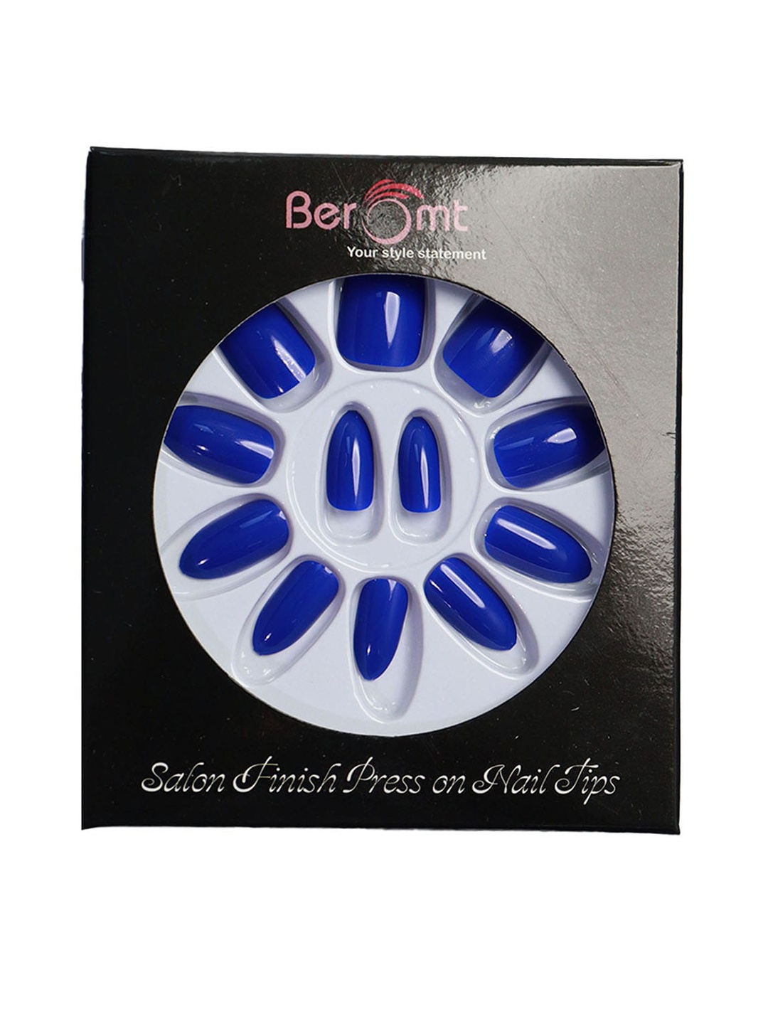 

BEROMT Salon Finish Premium Glossy Press-On False Nail Tips Kit - Shade 383, Blue