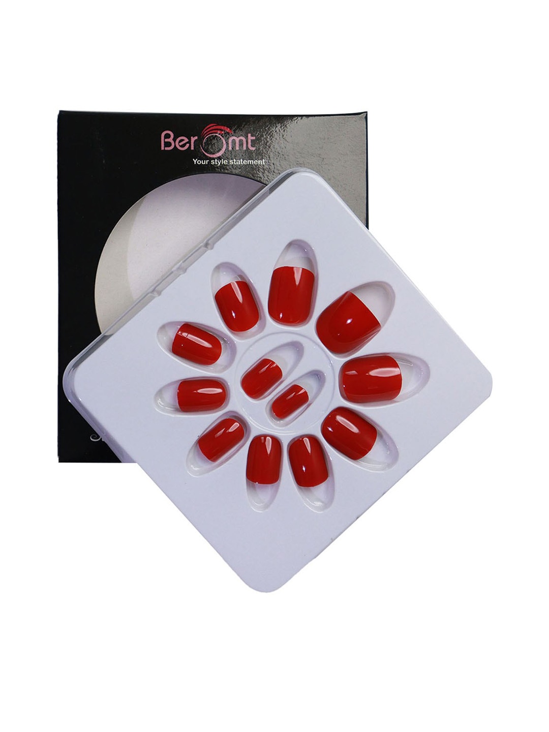 

BEROMT Salon Finish Premium Glossy Press-On False Nail Tips Kit - Shade 348, Red