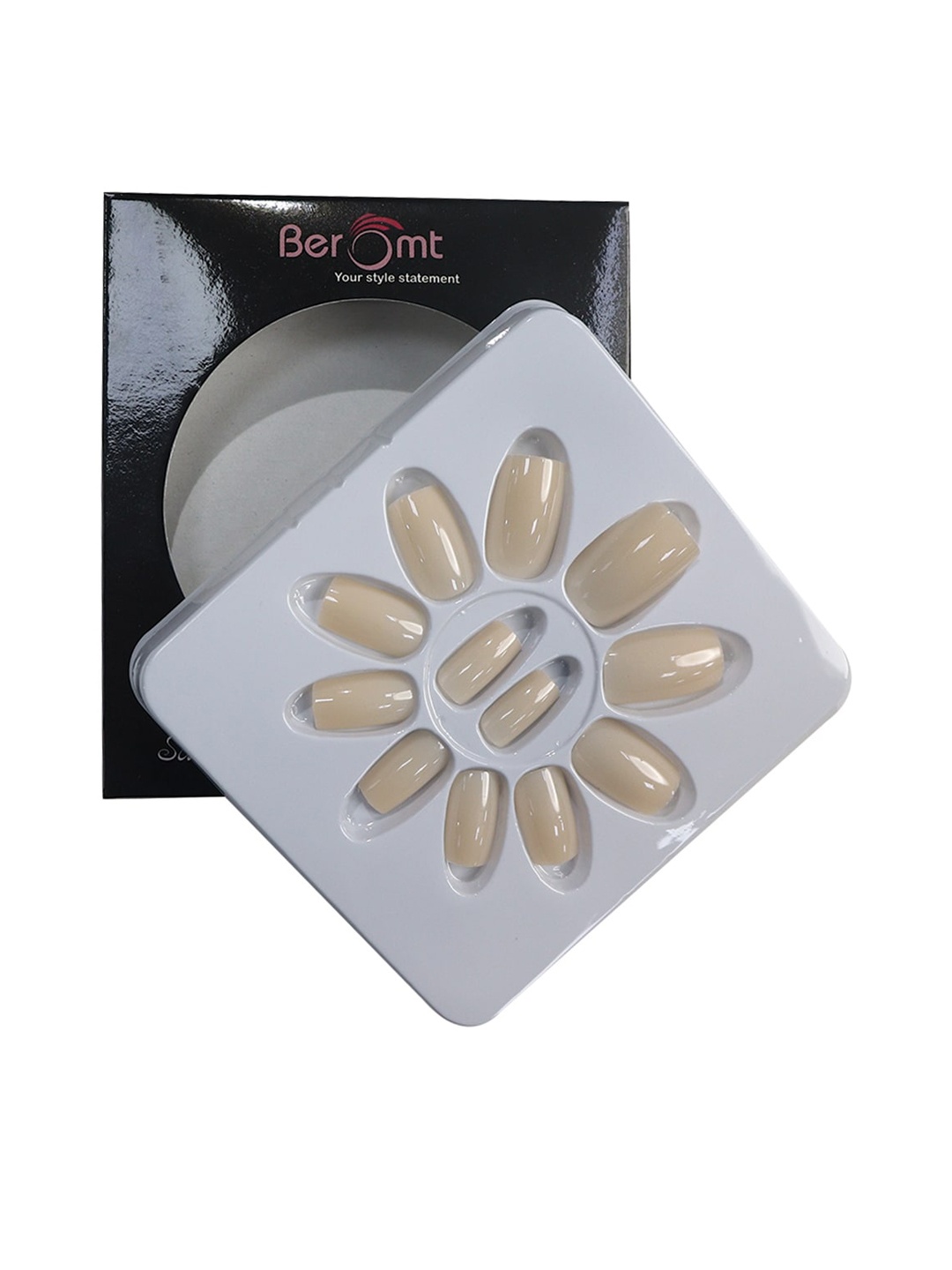 

BEROMT 12 Pcs Long-Lasting Reusable Lightweight Salon Finish Press on Nail Tips-445, Beige