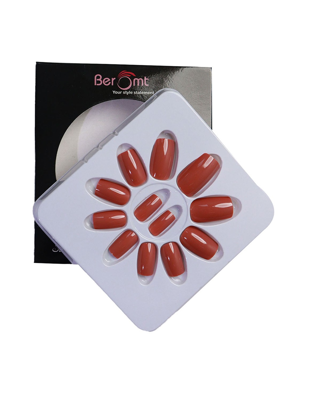 

BEROMT Salon Finish Premium Glossy Press-On False Nail Tips Kit - Shade 365, Brown