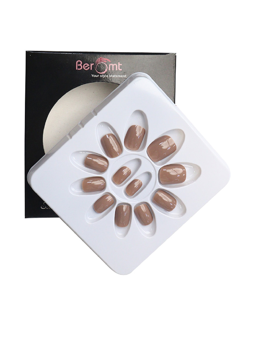

BEROMT 12 Pcs Long-Lasting Reusable Lightweight Salon Finish Press on Nail Tips-448, Brown