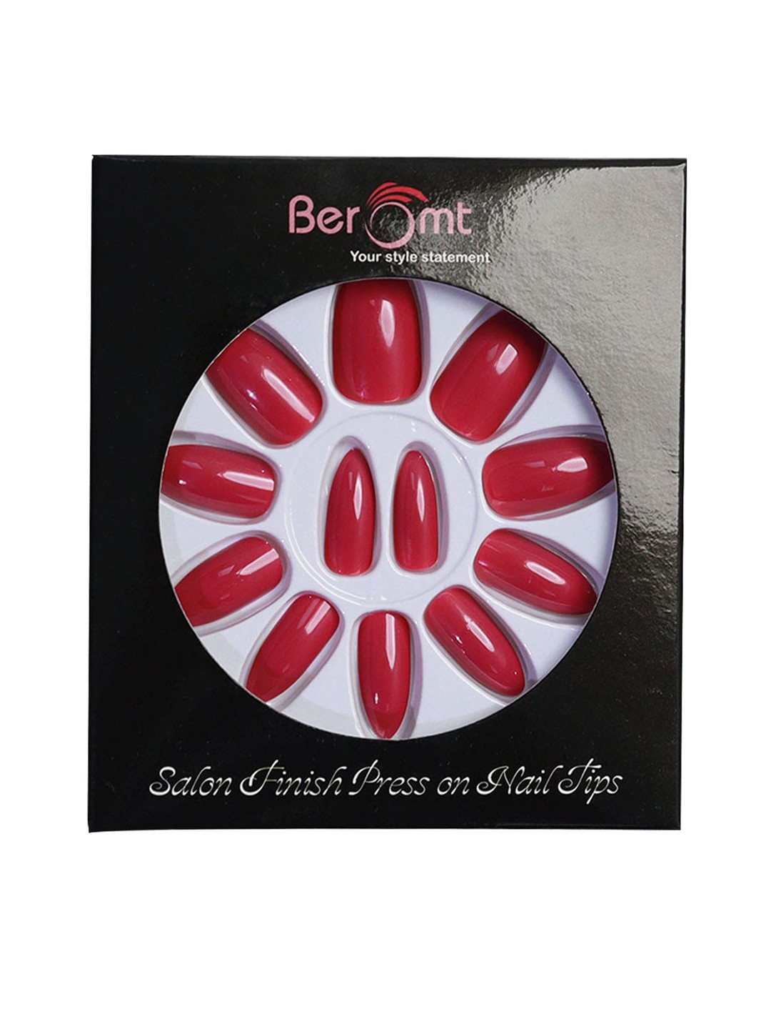 

BEROMT Salon Finish Premium Glossy Press-On False Nail Tips Kit - Shade 380, Red