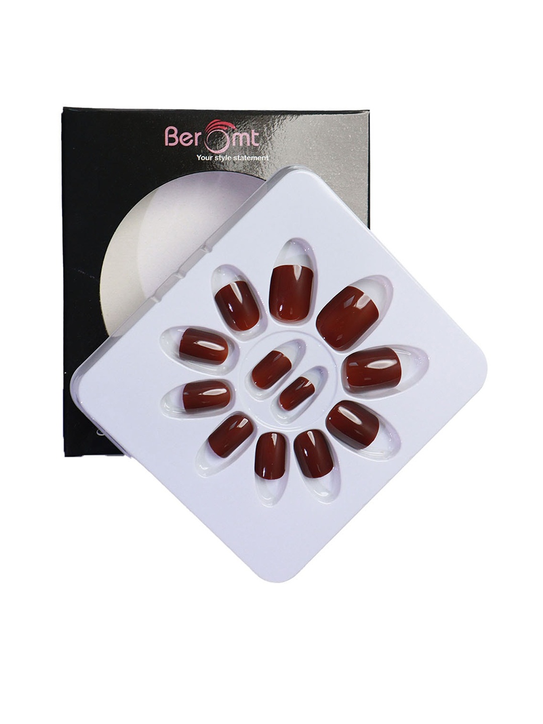 

BEROMT Salon Finish Premium Glossy Press-On False Nail Tips Kit - Shade 374, Brown