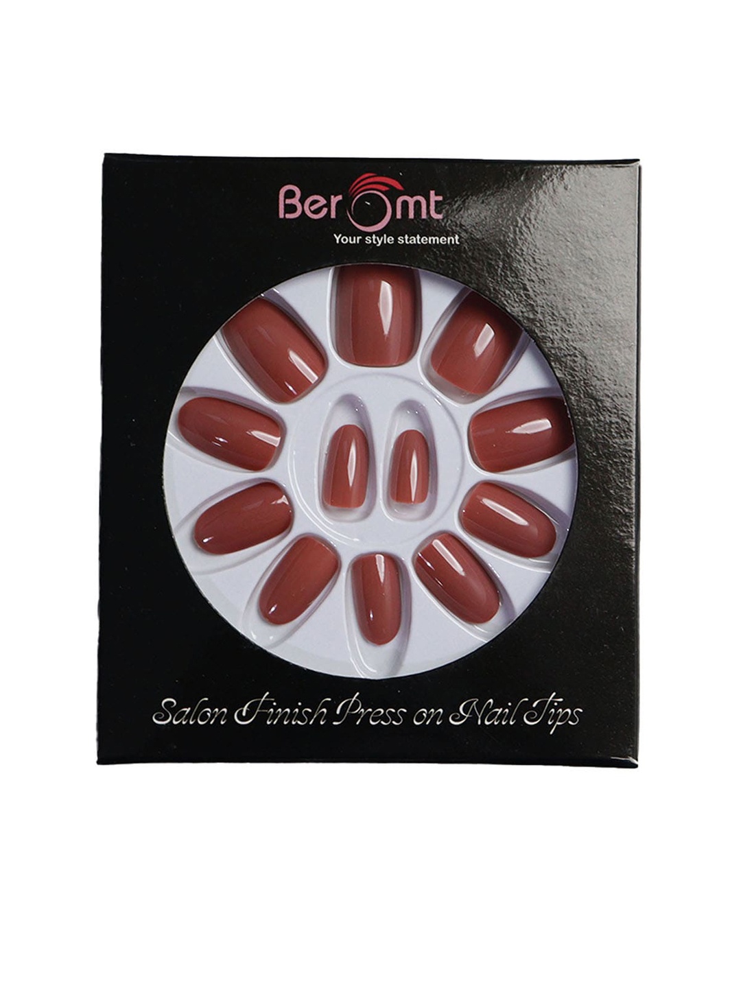 

BEROMT Salon Finish Premium Glossy Press-On False Nail Tips Kit - Shade 392, Brown