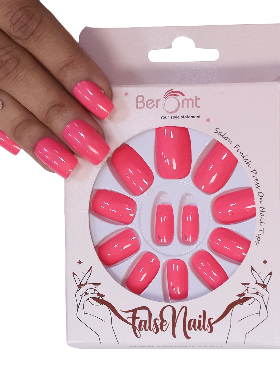 

BEROMT Salon Finish Premium Glossy Press-On False Nail Tips Kit - Shade 403, Pink
