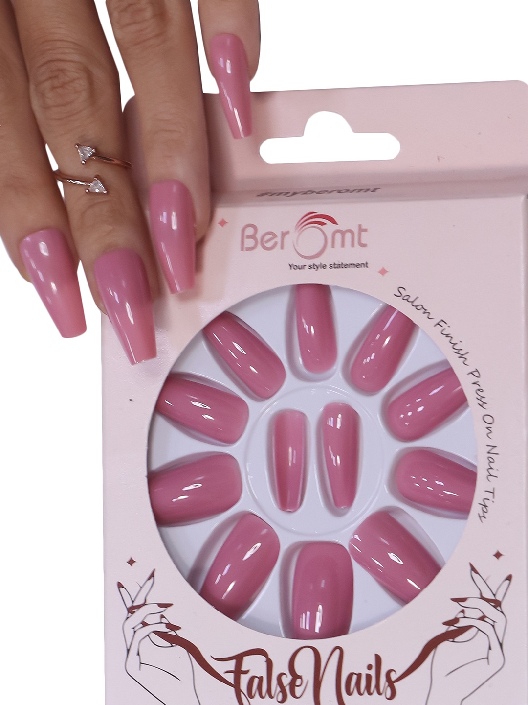 

BEROMT Salon Finish Premium Glossy Press-On False Nail Tips Kit - Shade 415, Nude