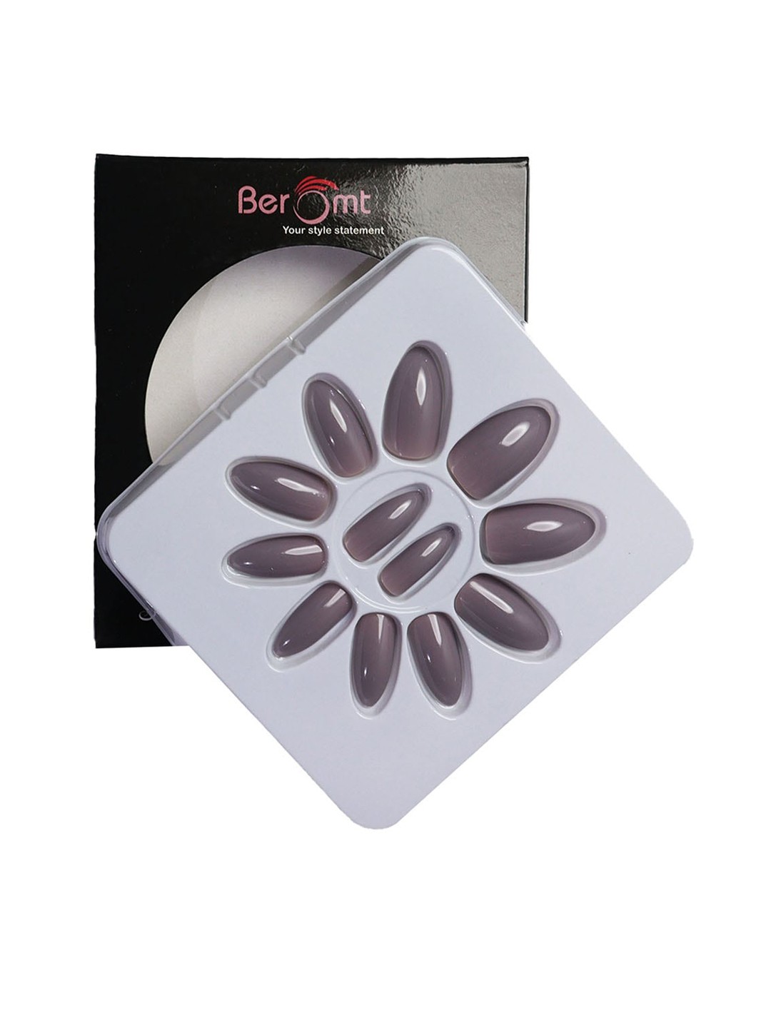 

BEROMT Salon Finish Premium Glossy Press-On False Nail Tips Kit - Shade 402, Grey