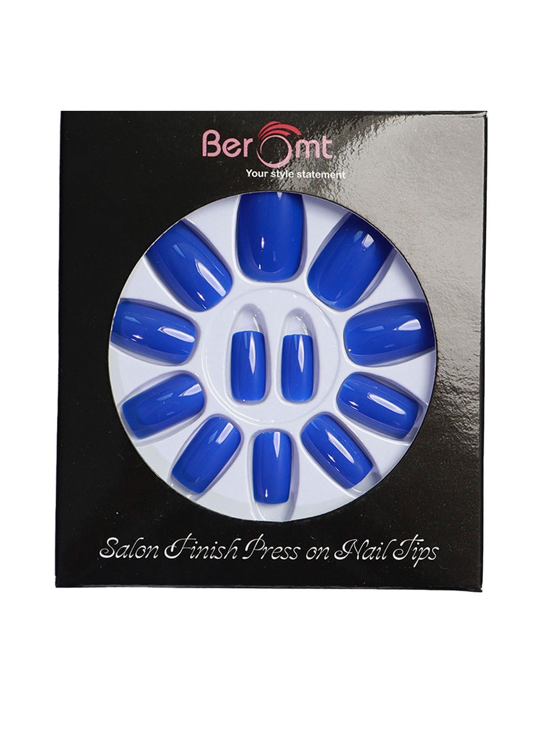 

BEROMT Salon Finish Premium Glossy Press-On False Nail Tips Kit - Shade 373, Blue