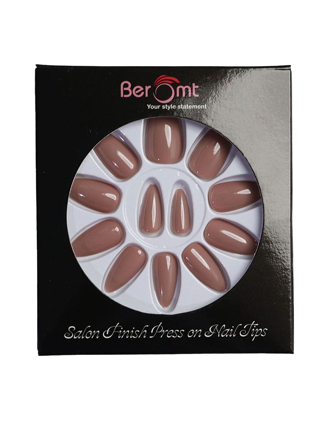 

BEROMT Salon Finish Premium Glossy Press-On False Nail Tips Kit - Shade 398, Brown