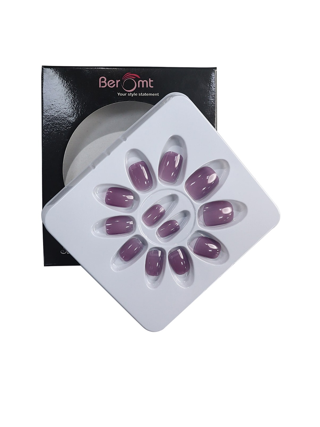 

BEROMT 12 Pcs Long-Lasting Reusable Lightweight Salon Finish Press on Nail Tips-447, Purple