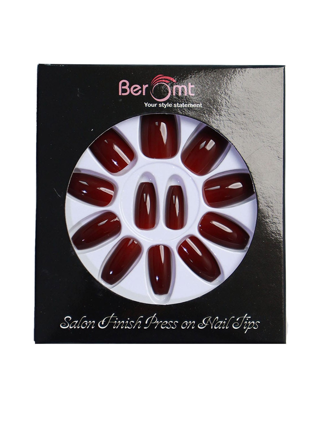 

BEROMT Salon Finish Premium Glossy Press-On False Nail Tips Kit - Shade 352, Maroon