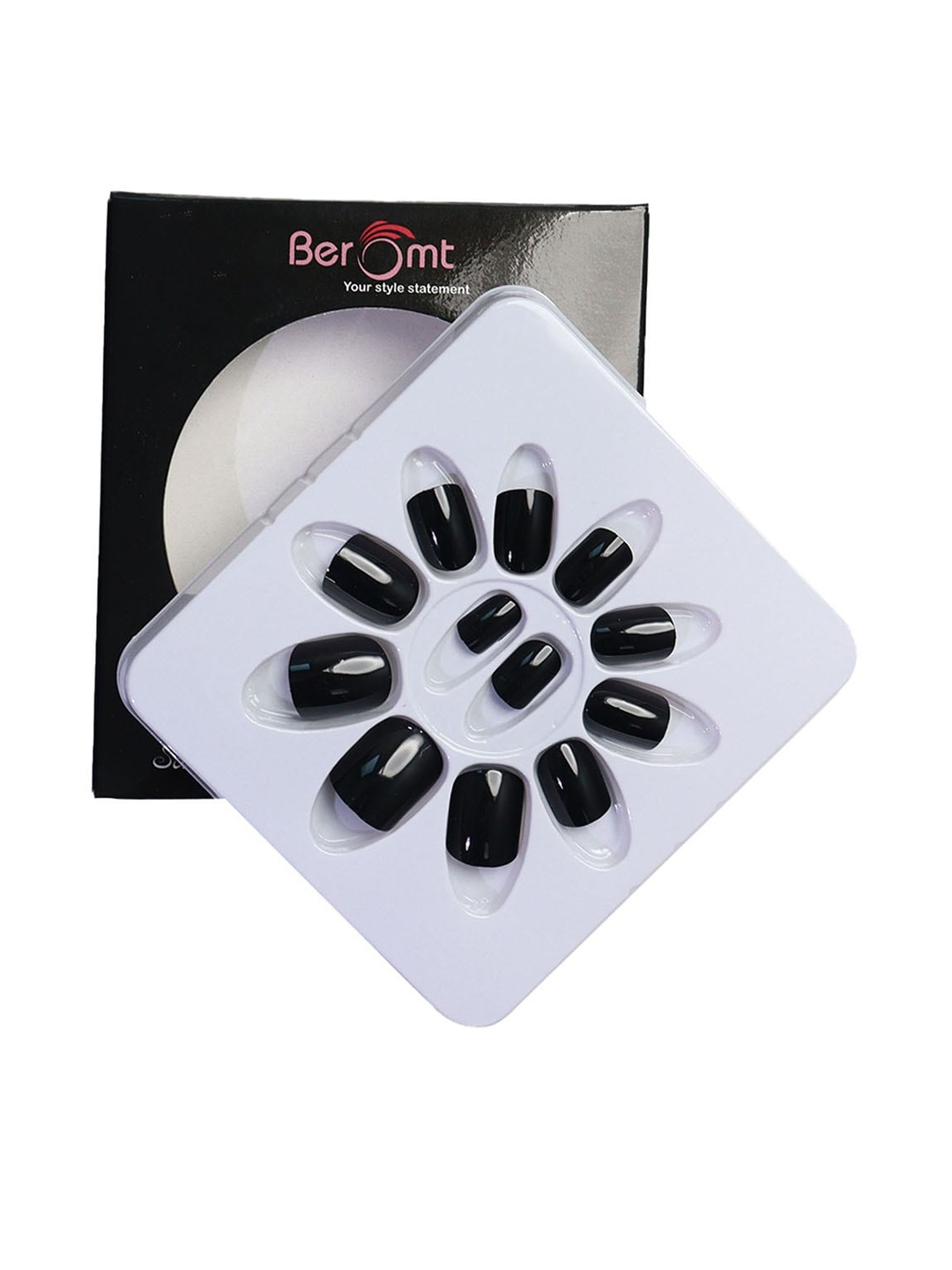 

BEROMT Salon Finish Premium Glossy Press-On False Nail Tips Kit - Shade 379, Black