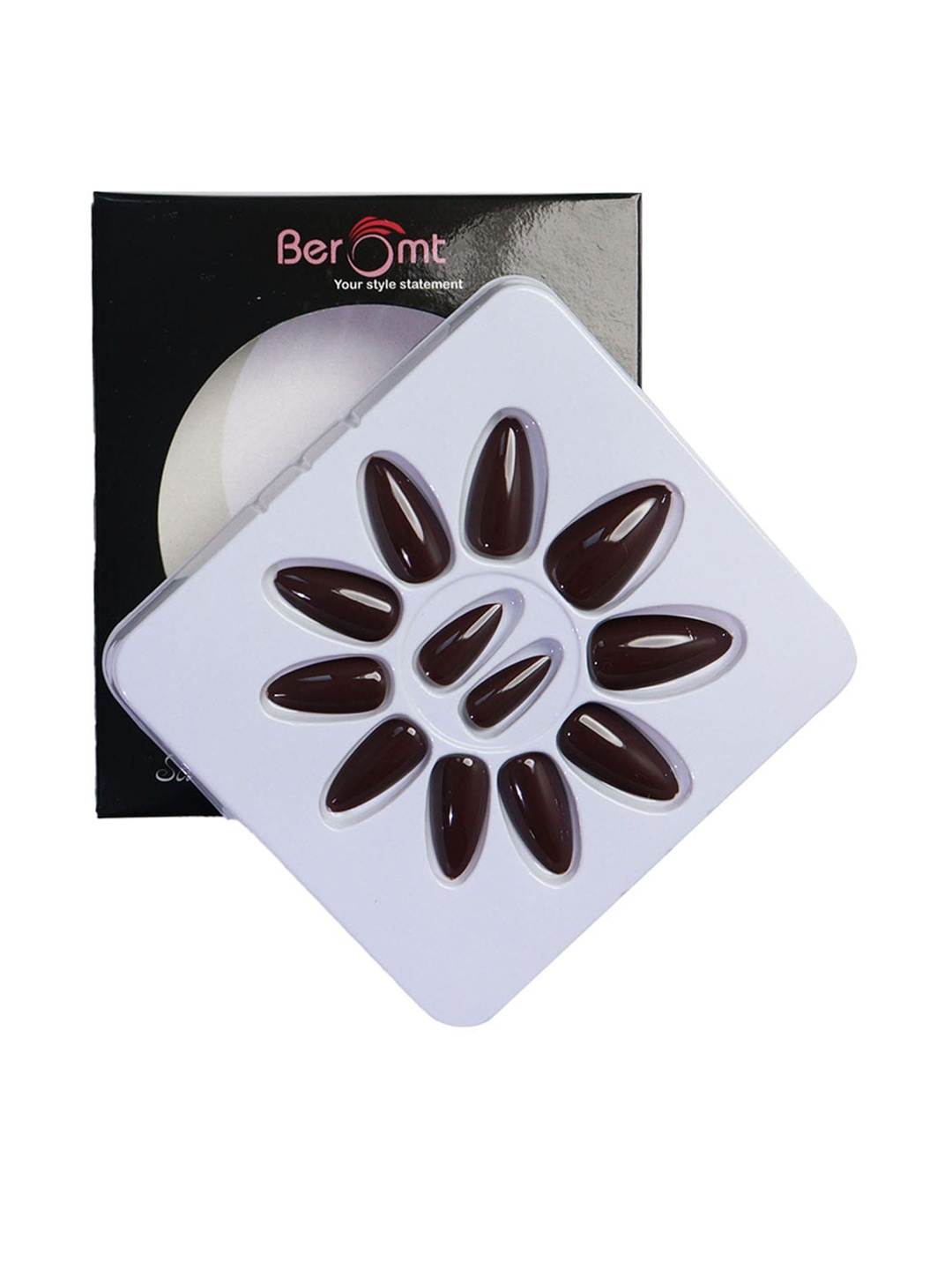 

BEROMT Salon Finish Premium Glossy Press-On False Nail Tips Kit - Shade 370, Coffee brown