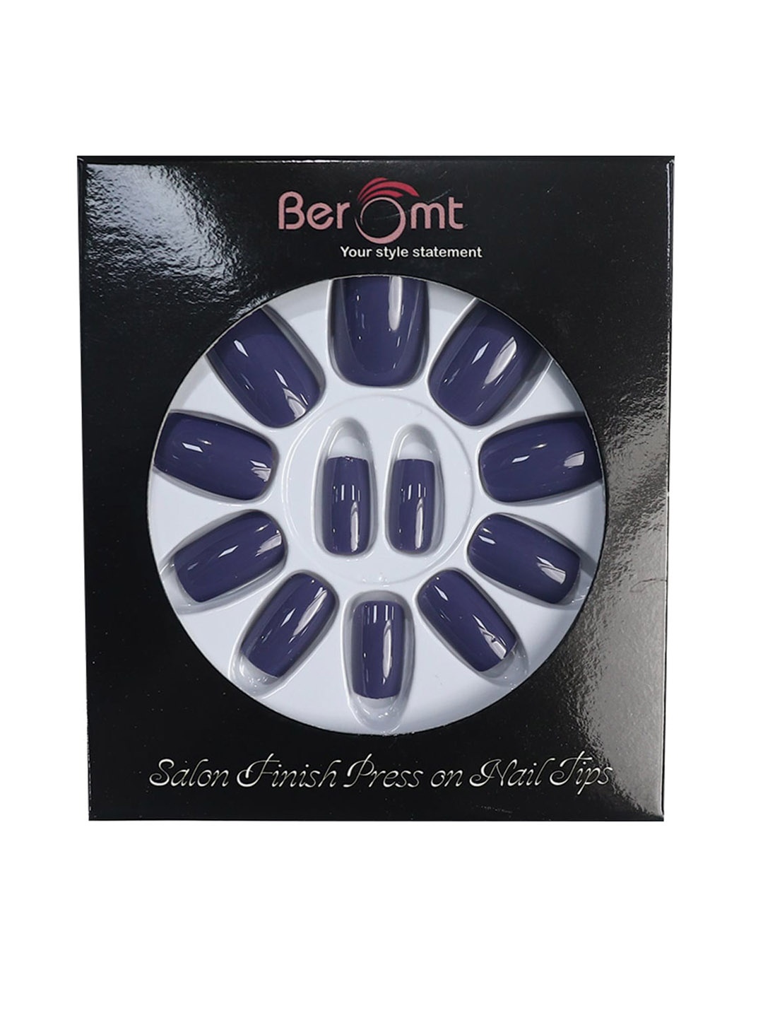 

BEROMT 12 Pcs Long-Lasting Reusable Lightweight Salon Finish Press on Nail Tips-437, Navy blue