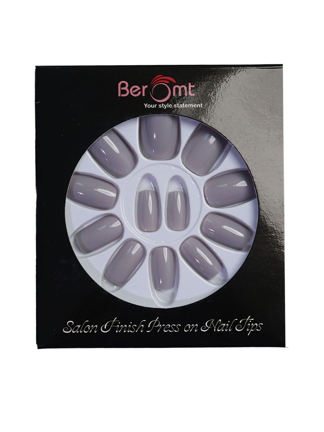 

BEROMT Salon Finish Premium Glossy Press-On False Nail Tips Kit - Shade 364, Grey