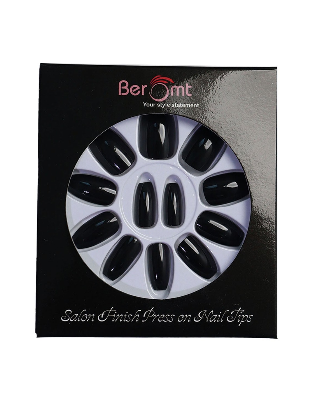 

BEROMT Salon Finish Premium Glossy Press-On False Nail Tips Kit - Shade 367, Black