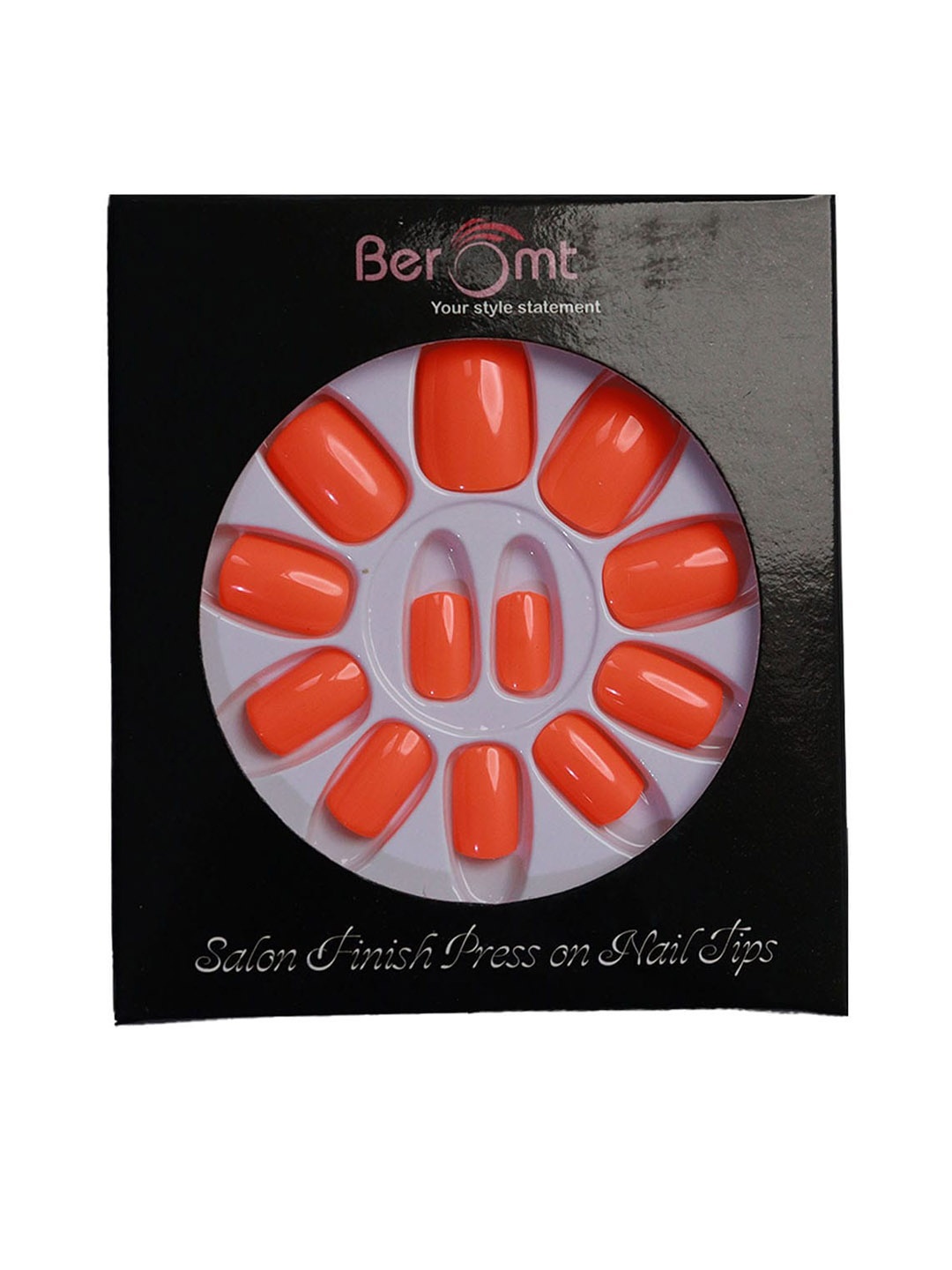 

BEROMT 12 Pcs Long-Lasting Reusable Lightweight Salon Finish Press on Nail Tips - 346, Orange