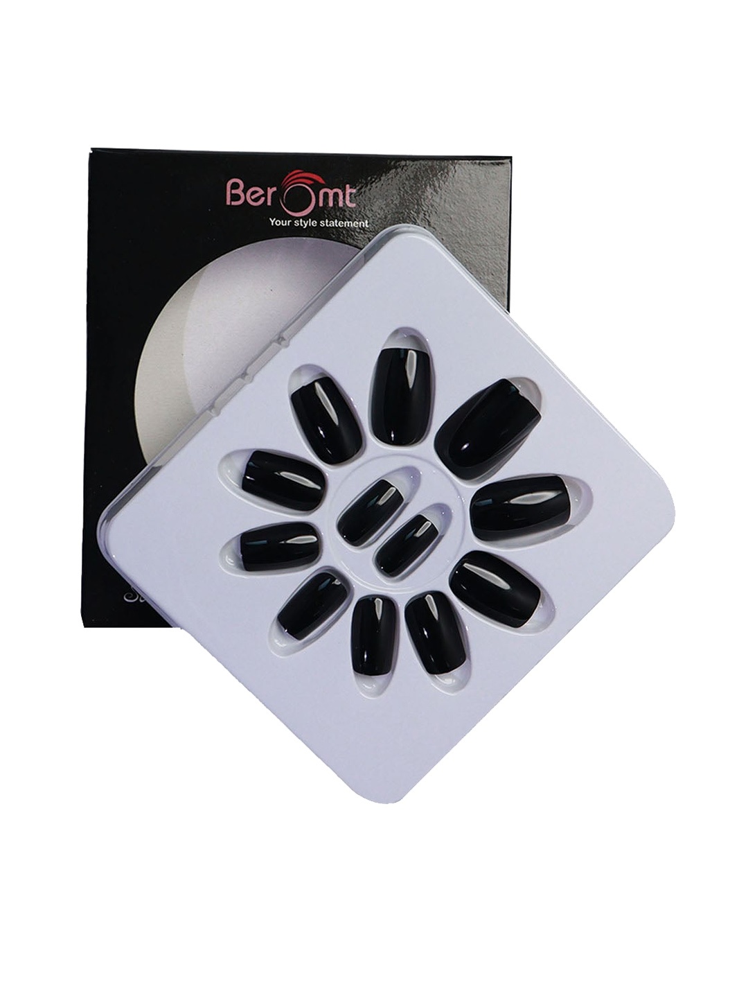 

BEROMT Salon Finish Premium Glossy Press-On False Nail Tips Kit - Shade 358, Black