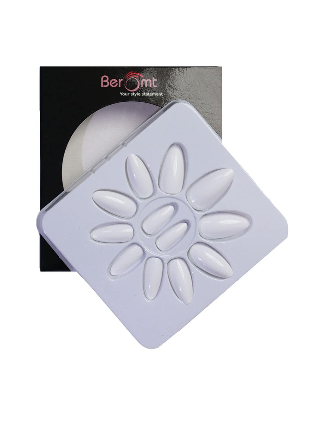 

BEROMT Salon Finish Premium Glossy Press-On False Nail Tips Kit - Shade 349, White