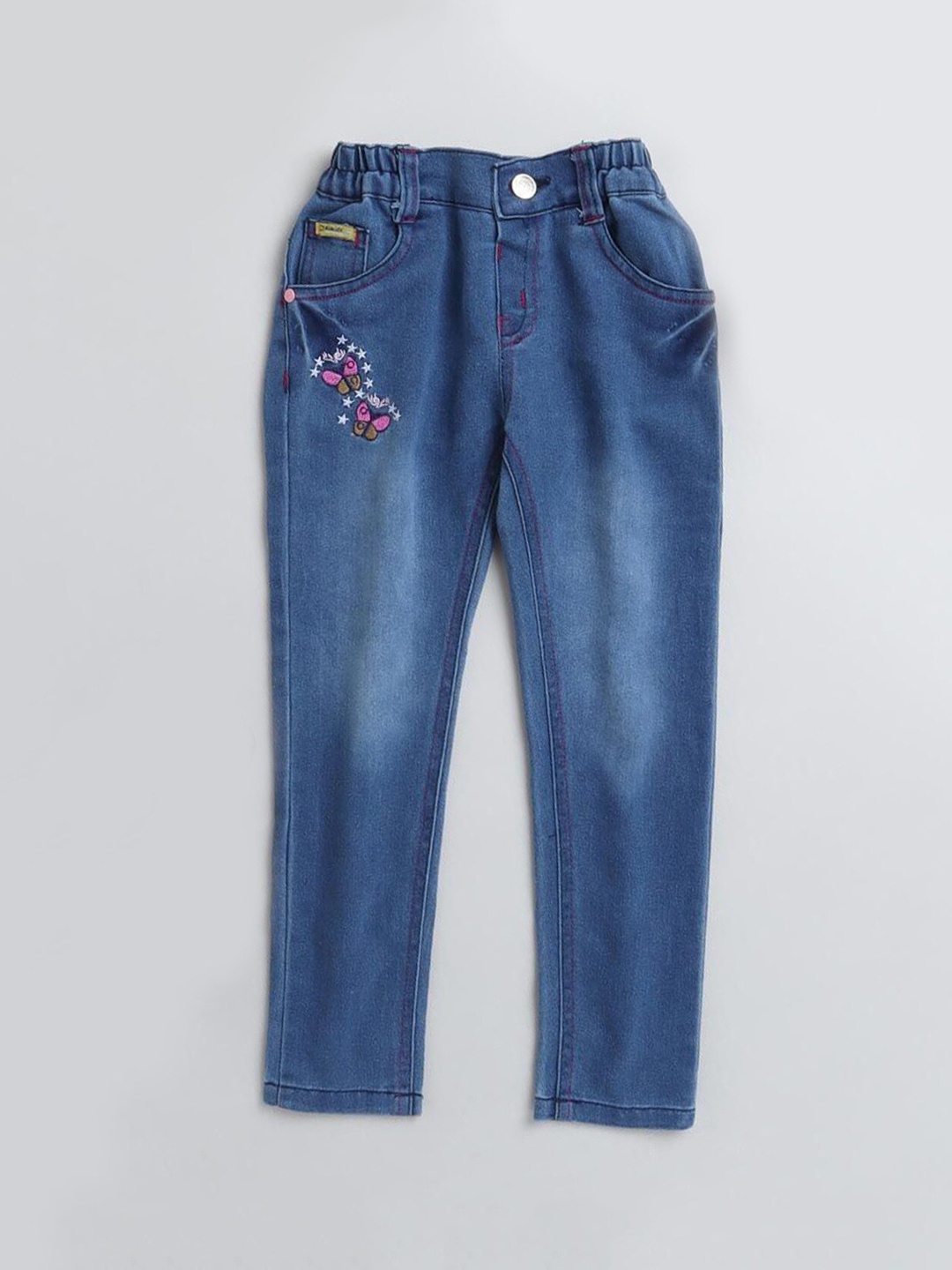 

Hopscotch Girls Blue Low Distress Heavy Fade Stretchable Jeans