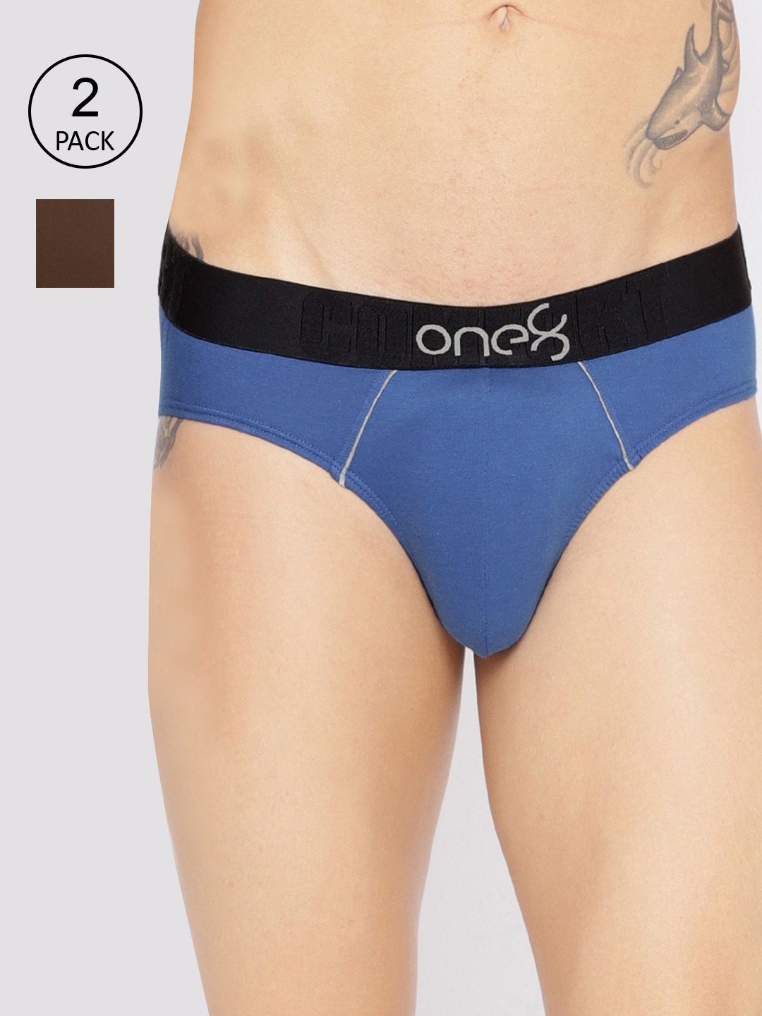 

one8 by Virat Kohli Men Pack Of 2 Blue & Brown Premium Cotton Low Rise Briefs 102-PO2