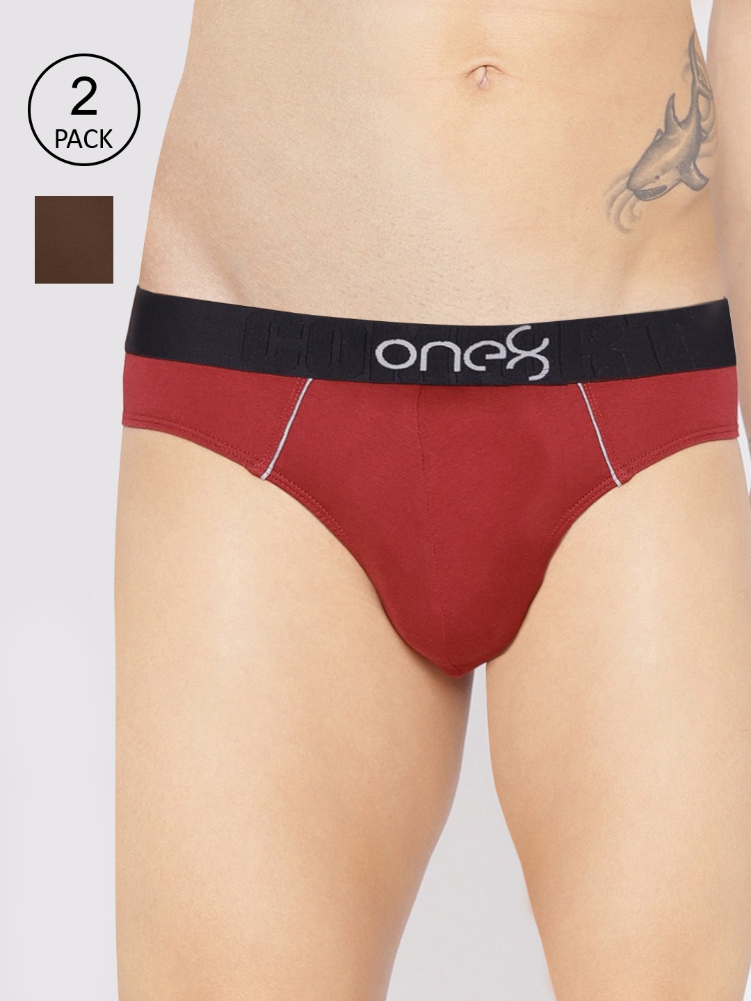 

one8 by Virat Kohli Men Pack Of 2 Brown & Maroon Premium Cotton Low Rise Briefs 102-PO2