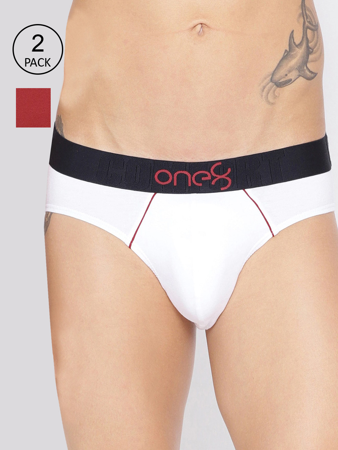 

one8 by Virat Kohli Men Pack Of 2 Maroon & White Solid Premium Cotton Low Rise Briefs
