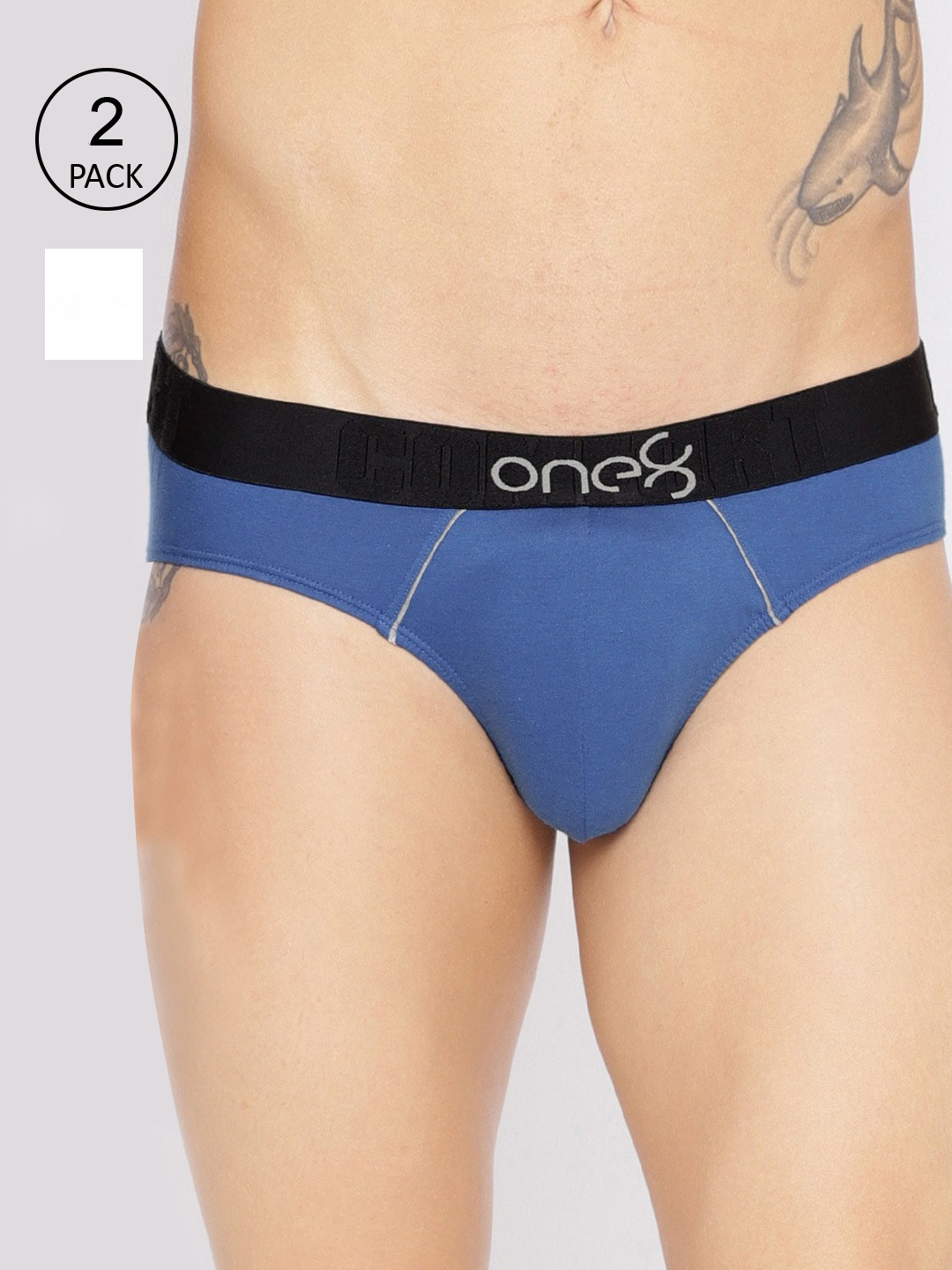 

one8 by Virat Kohli Men Pack Of 2 Solid Premium Cotton Low Rise Briefs, Blue