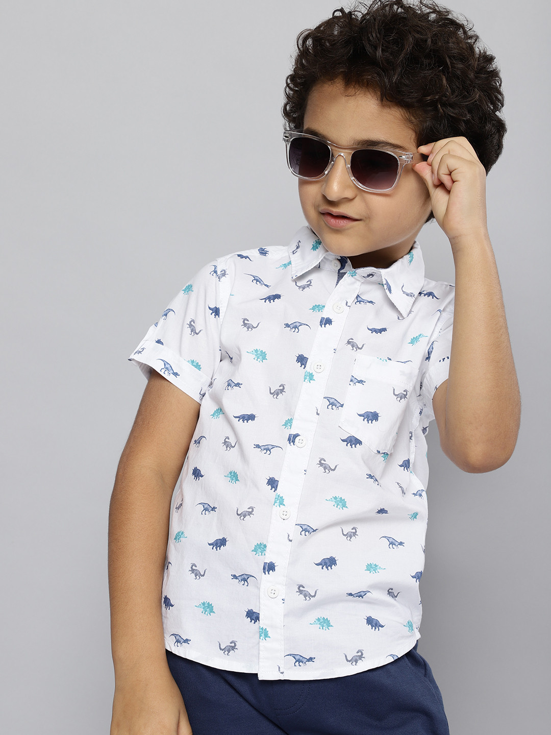 

HERE&NOW Boys White Printed Pure Cotton Casual Shirt