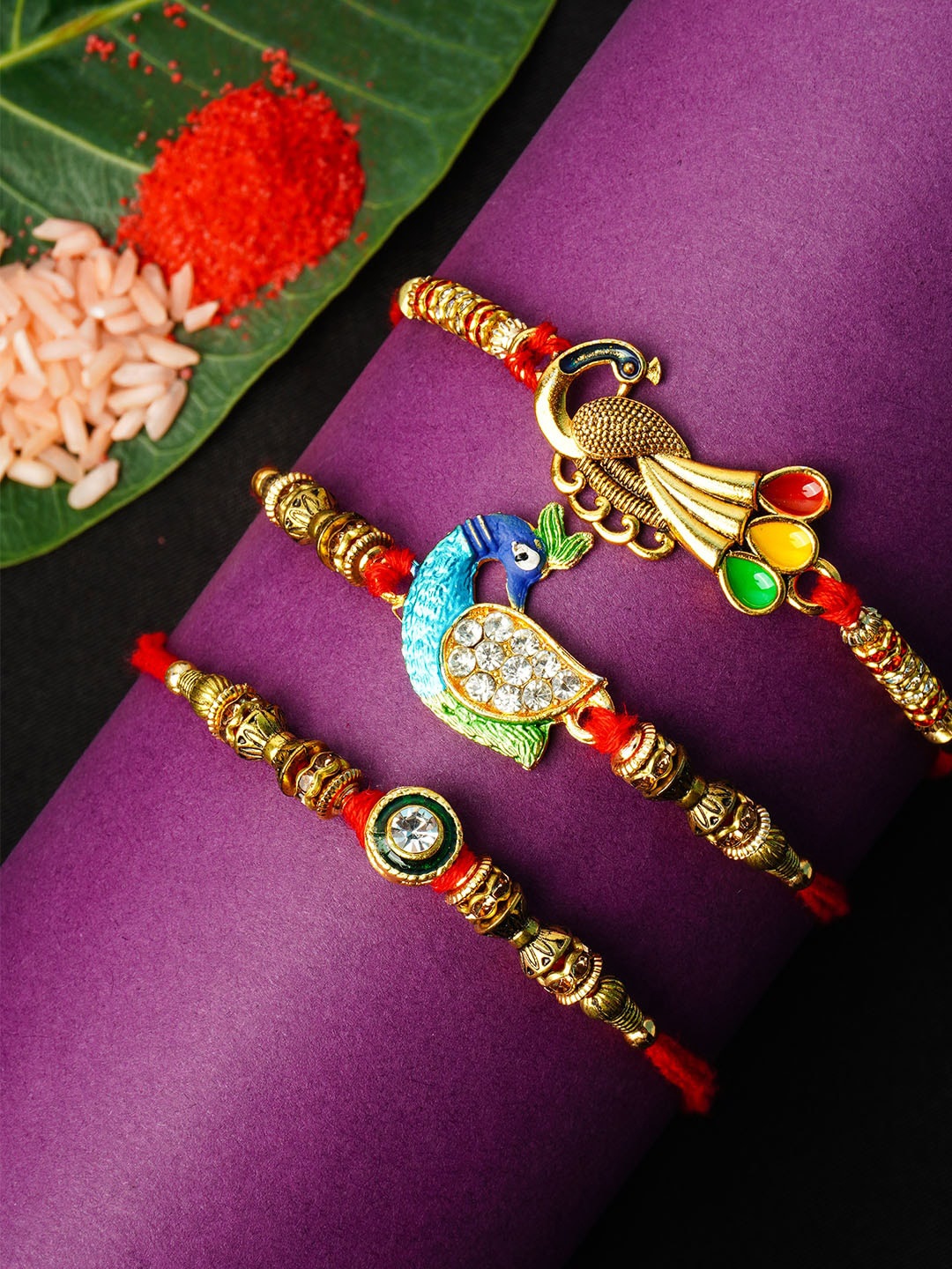 

Urmika Men Pack of 3 Beaded Ethnic Rakhi, Multi