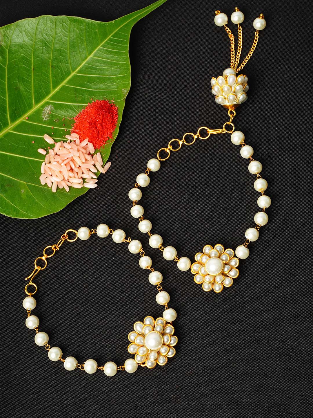 

Urmika Men Set Of 2 White Pearl Desingn Rakhi With Rowli Chawal