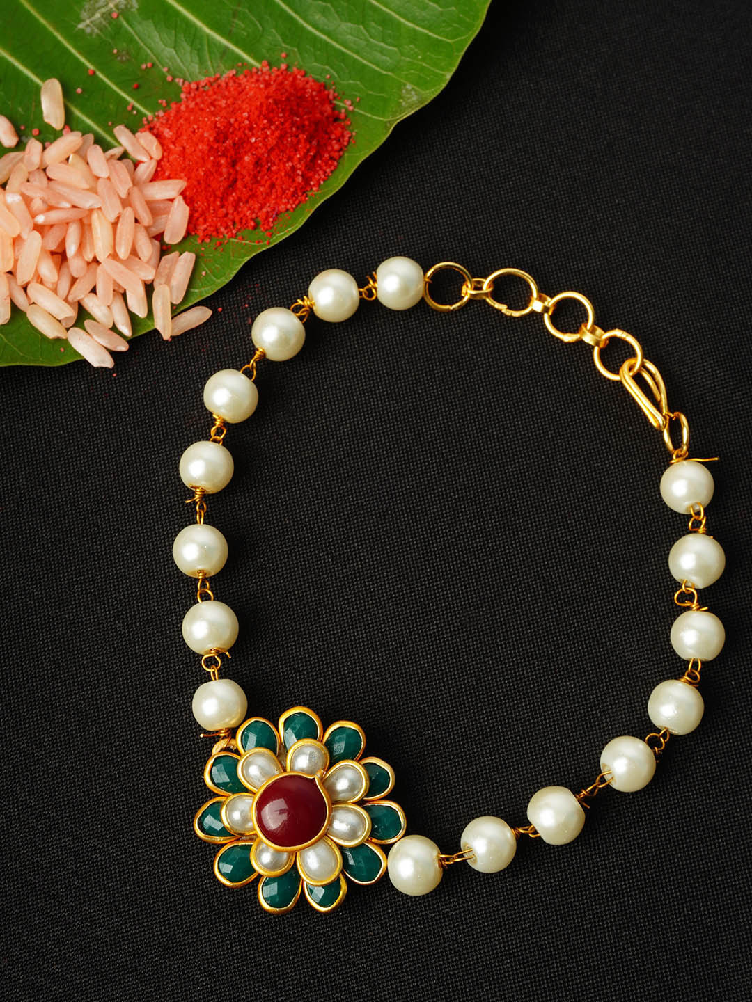 

Urmika Men White & Green Floral Designed Rakhi