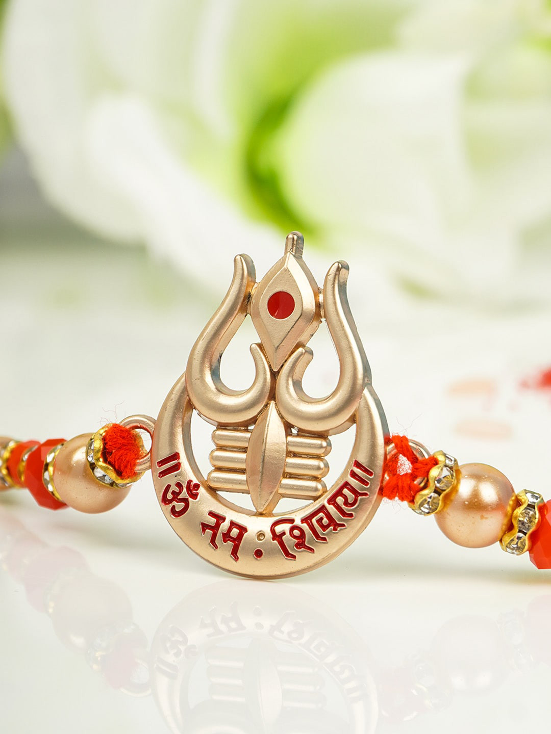 

Urmika Men Gold-Toned Red Beaded Rakhi