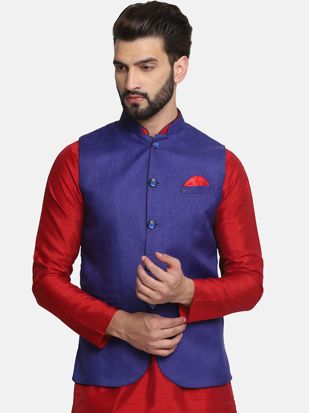 

TAHVO Men Purple Solid Nehru Jackets