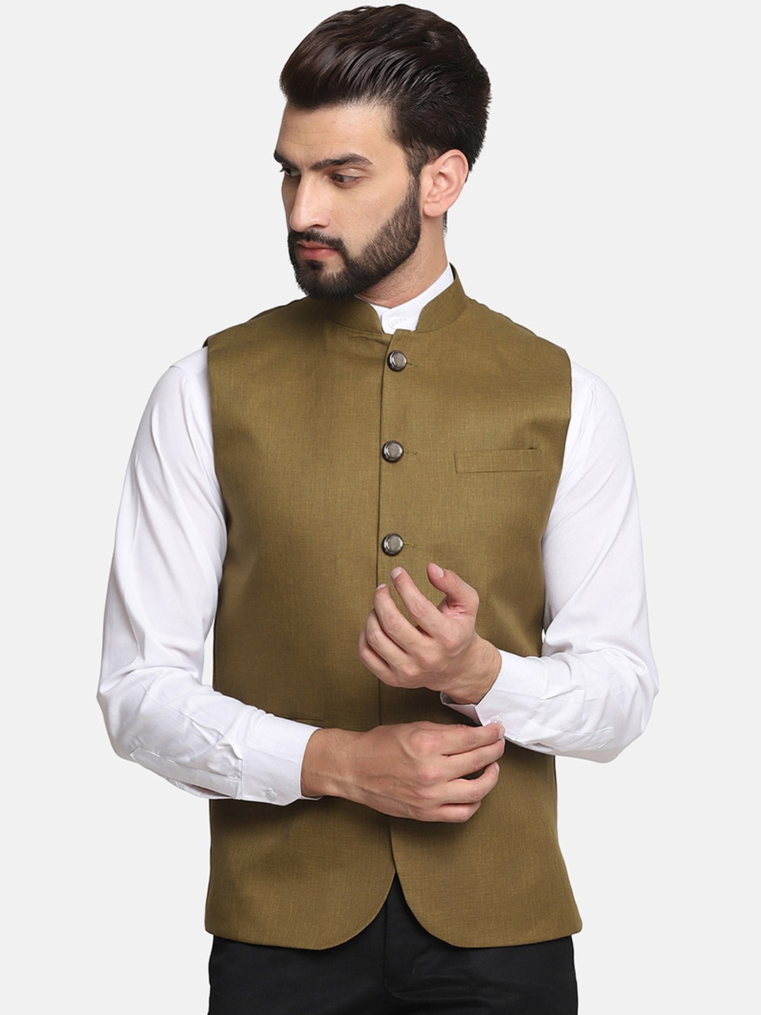 

TAHVO Men Green Solid Nehru Jackets