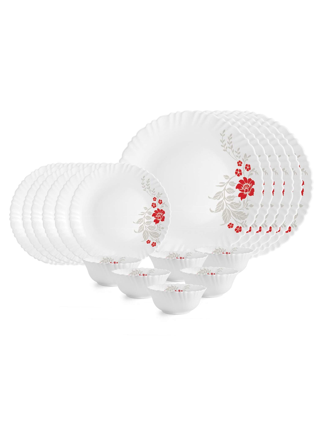 

Cello White & Red Pieces Floral Printed Opalware Glossy Dinner Set