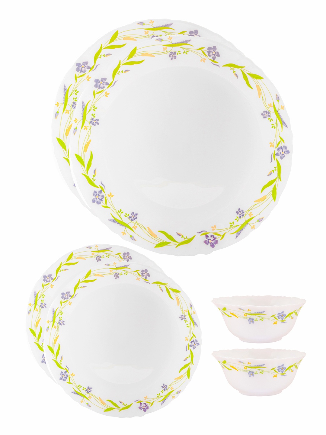 

Cello White & Green 6 Pieces Floral Printed Opalware Glossy Dinner Set