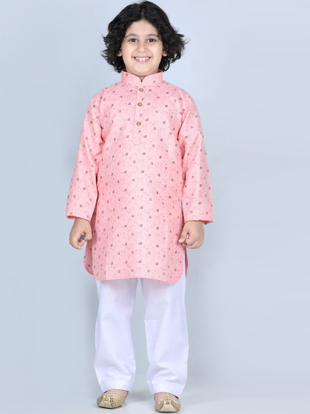 

Kidling Boys Peach-Coloured Floral Printed Kurta with Salwar & With Dupatta