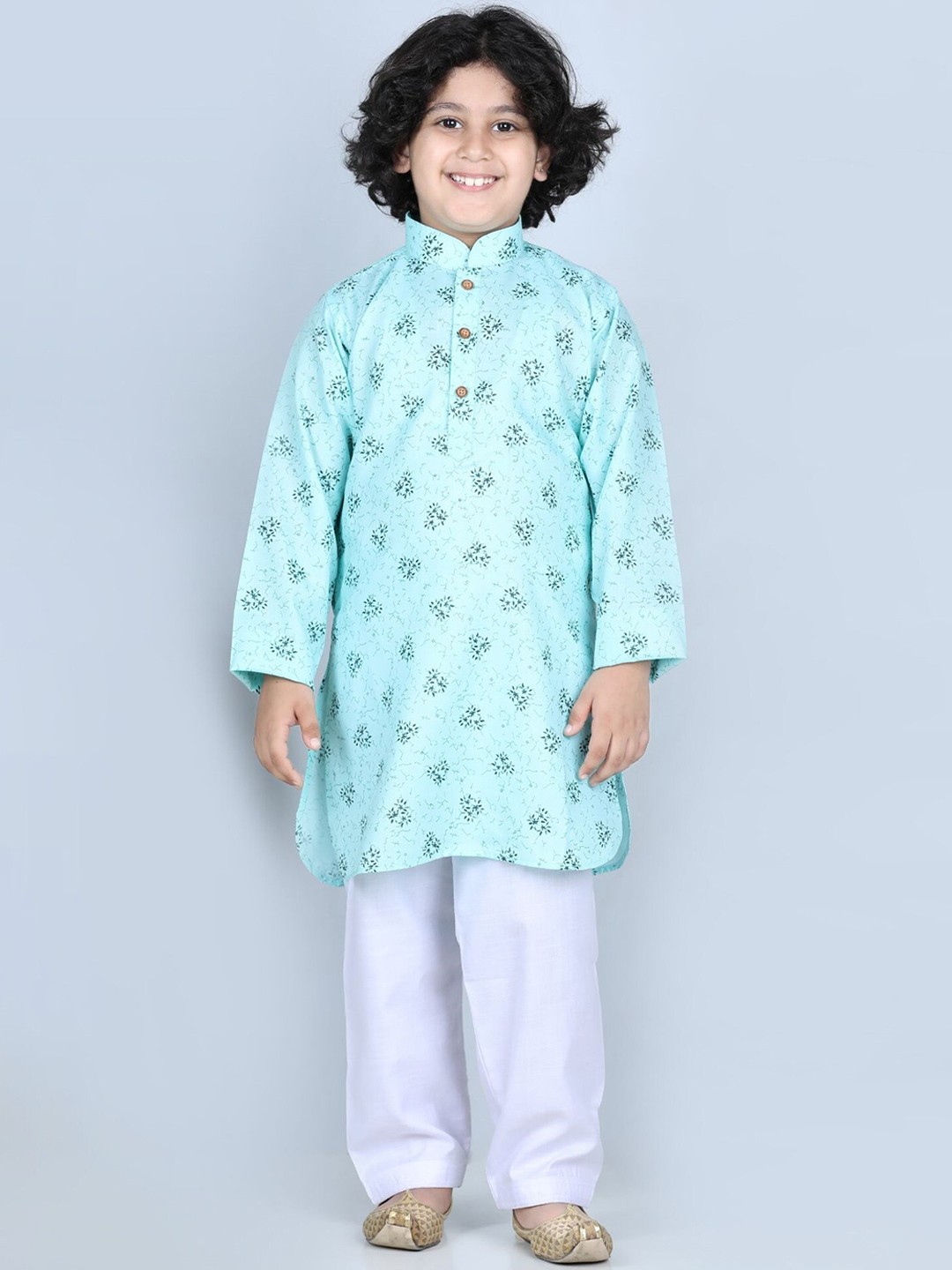 

Kidling Boys Blue Floral Printed Kurta with Pyjamas & With Dupatta