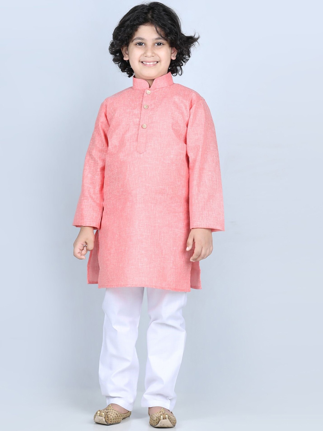 

Kidling Boys Peach-Coloured Floral Embroidered Kurta with Trousers
