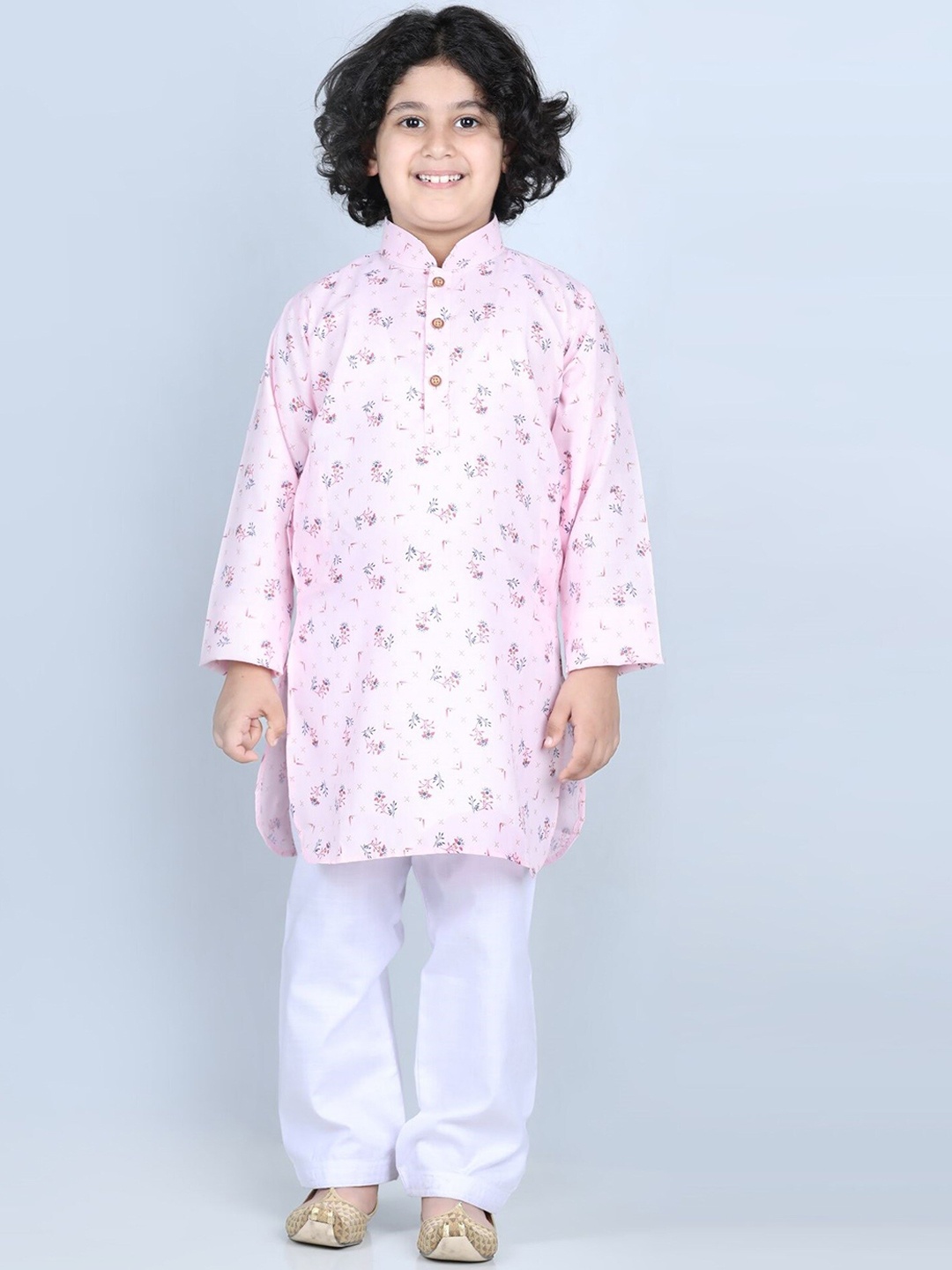 

Kidling Boys Pink Floral Printed Kurta with Pyjamas & With Dupatta