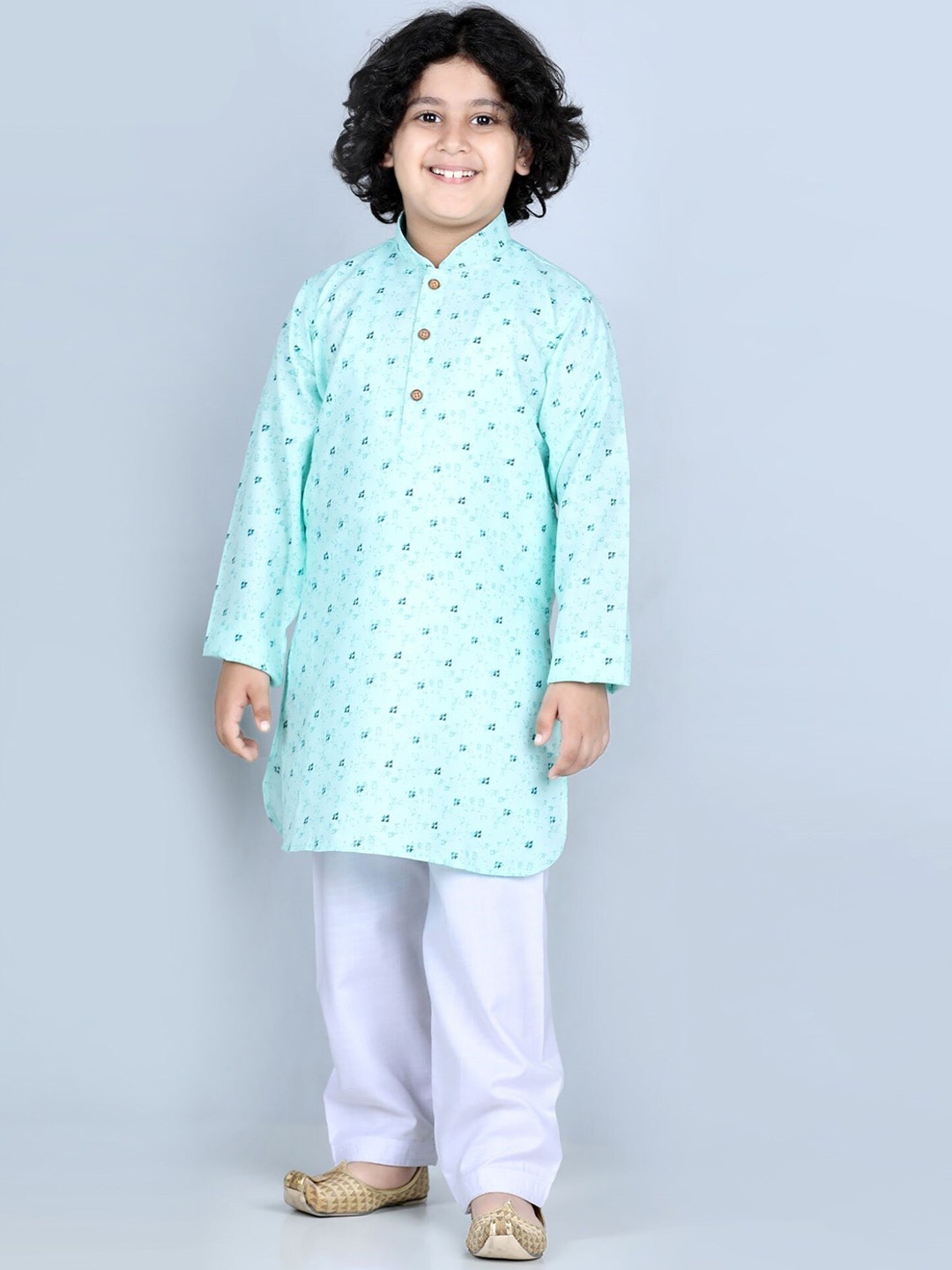 

Kidling Boys Blue Ethnic Motifs Printed Kurta with Dhoti Pants & With Dupatta