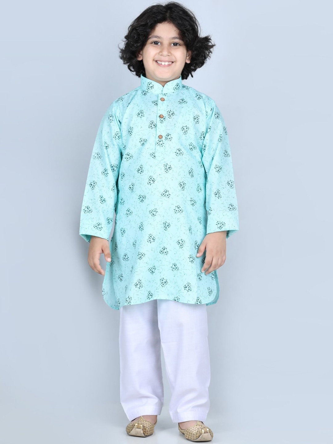 

Kidling Boys Blue Floral Printed Kurta with Pyjamas & With Dupatta