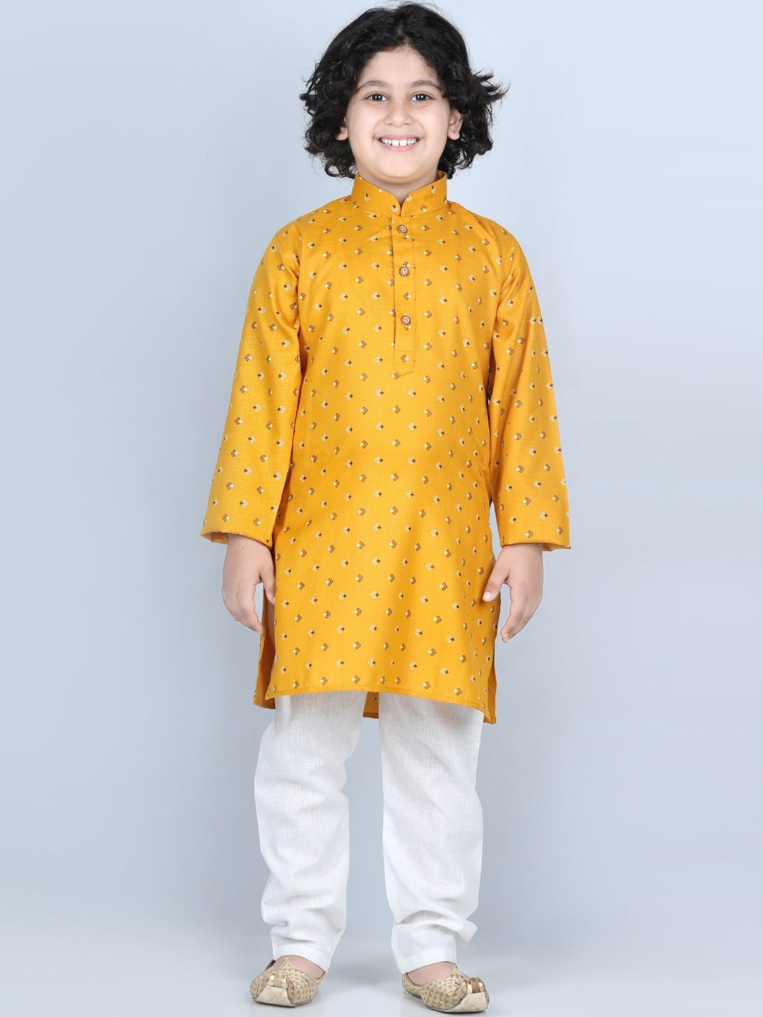 

Kidling Boys Mustard Yellow Printed Kurta with Salwar