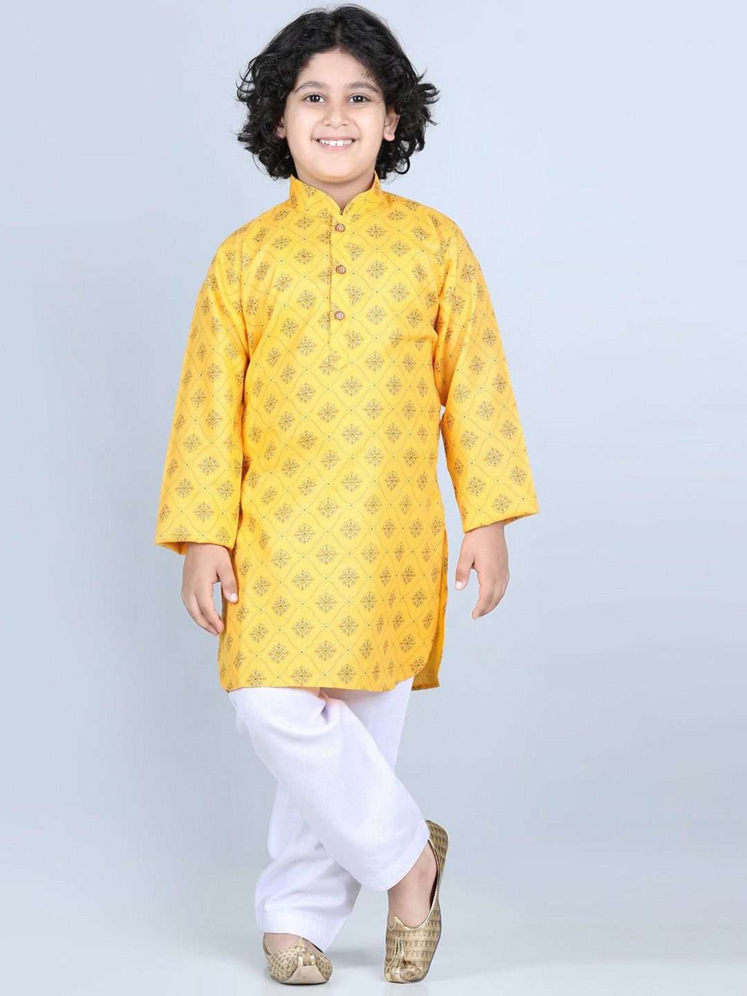 

Kidling Boys Mustard Yellow Floral Kurta with Salwar