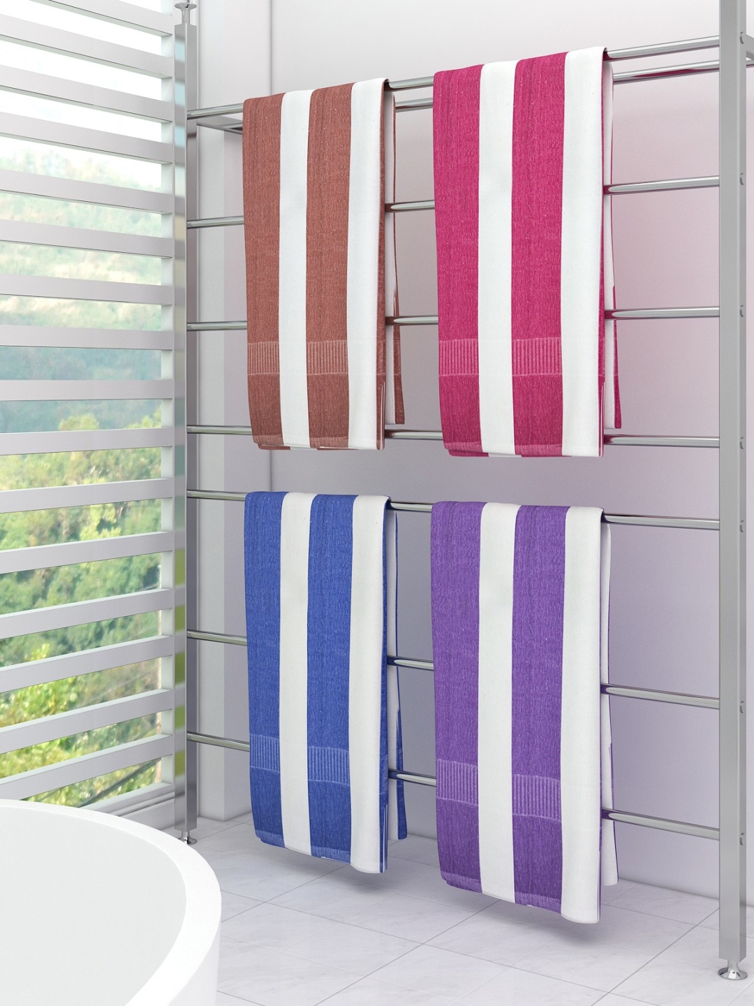 

Athom Trendz Pack of 4 Striped 300 GSM Cotton Bath Towel, White