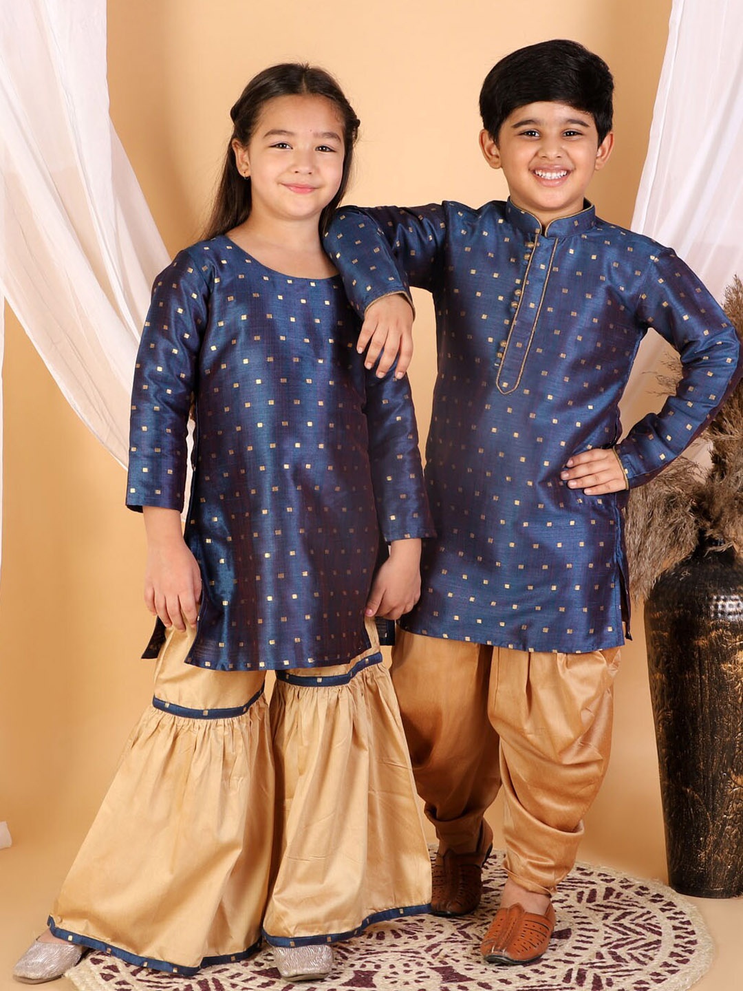 

VASTRAMAY Boys Blue Ethnic Motifs Printed Kurta with Dhoti Pants