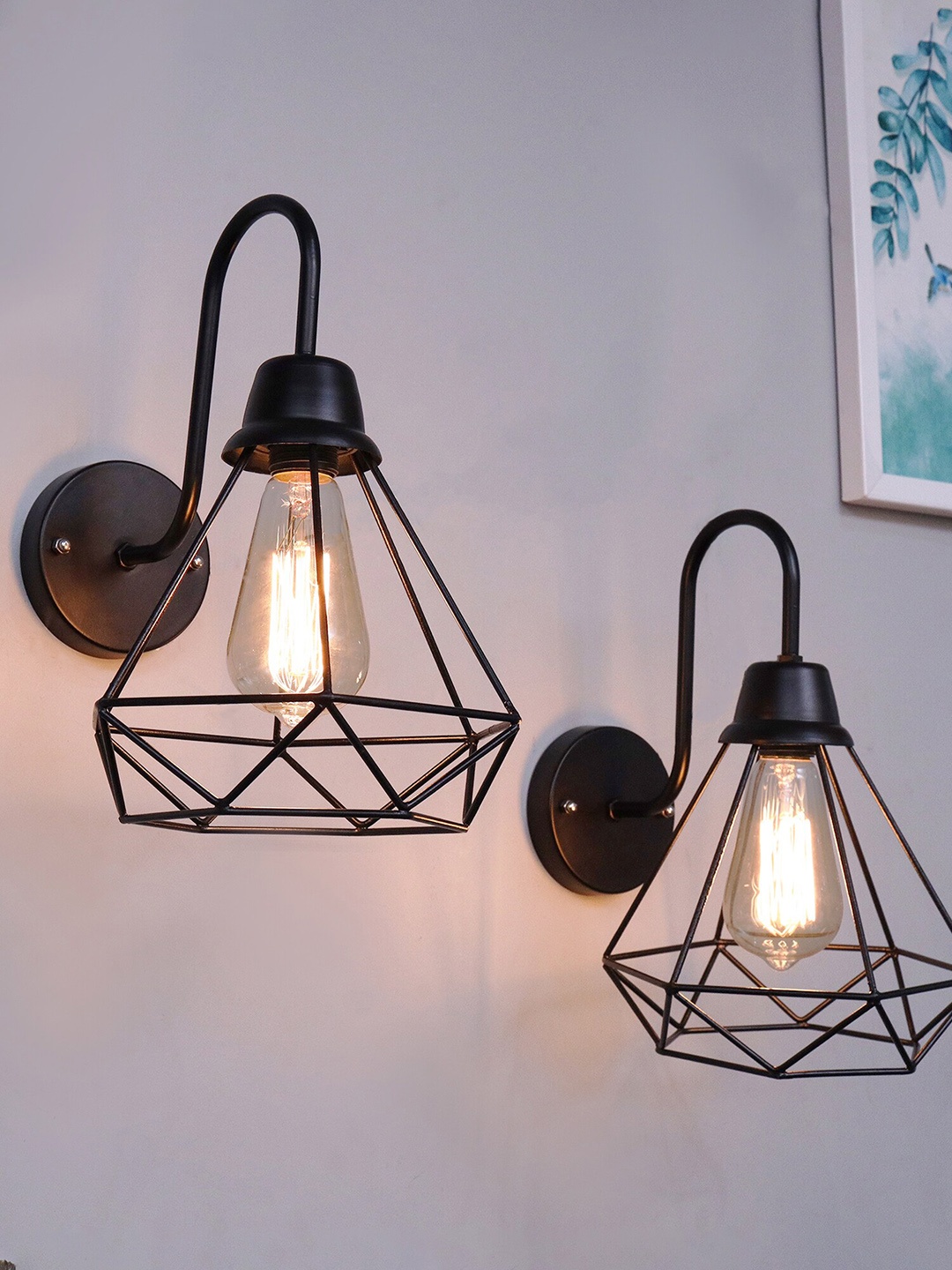 

Homesake Set of 2 Black Farmhouse Metal Diamond Cage Vanity Industrial Wall Sconce