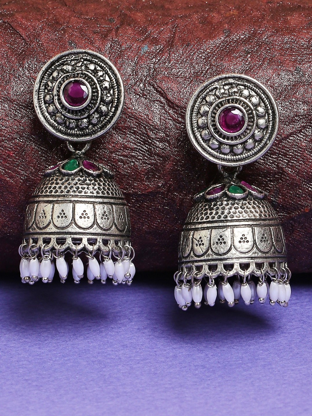 

OOMPH Purple Dome Shaped Jhumkas Earrings