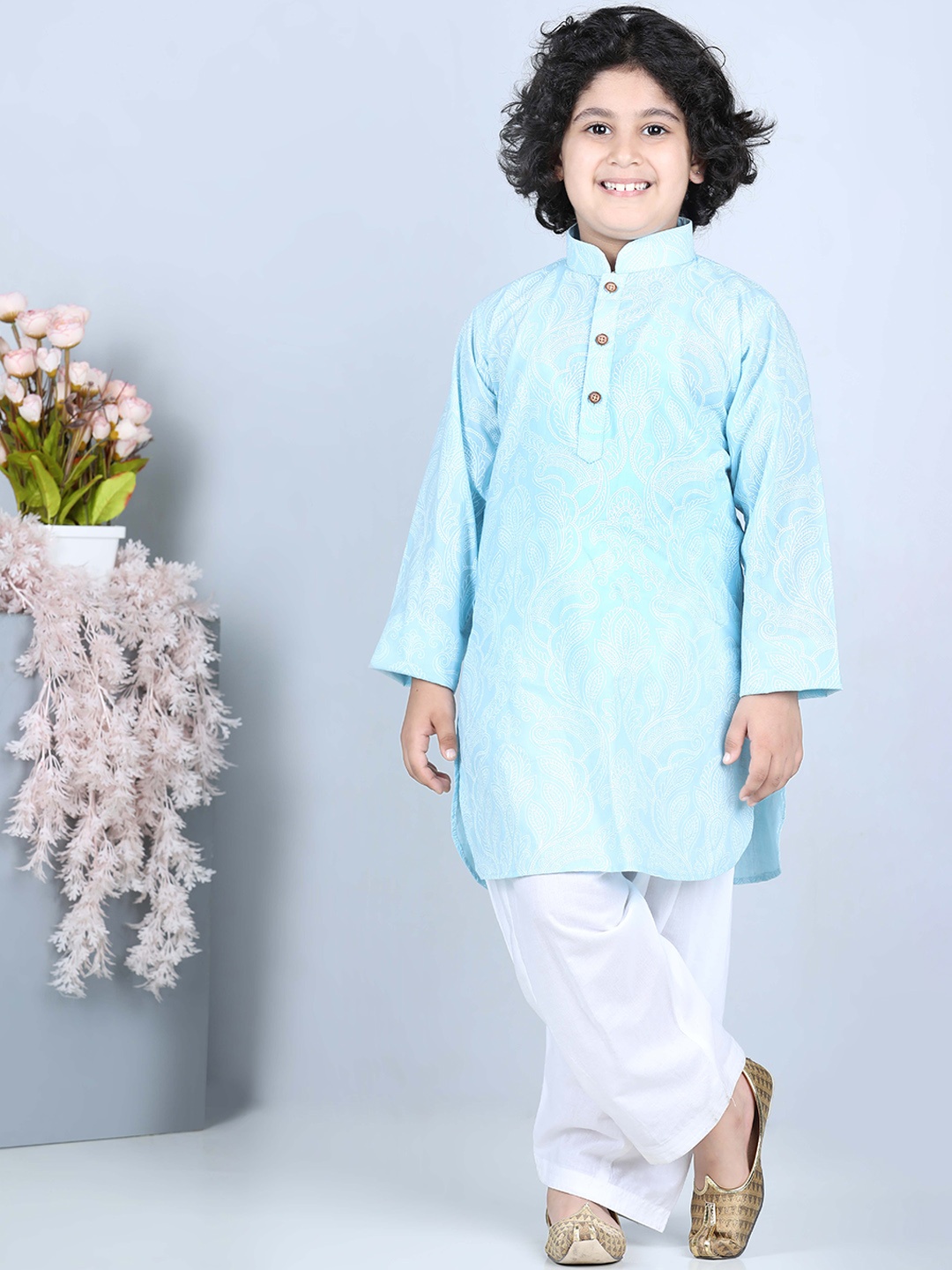 

Aj DEZInES Boys Blue Empire Kurta with Salwar
